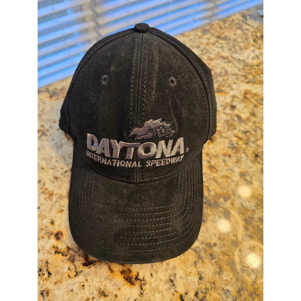 Daytona International Speedway Black Leather Hat WorldCenter ofRacing NASCAR Cap